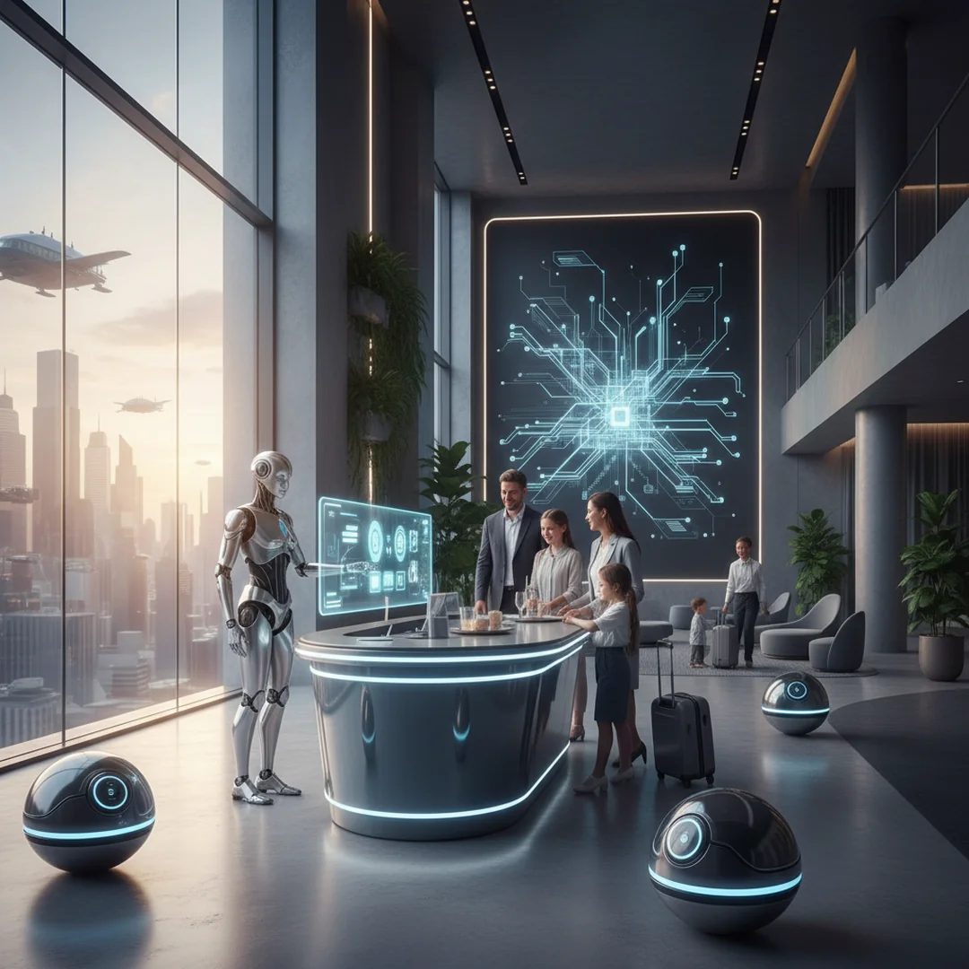 Automatyzacja obsługi klienta hotelu w 2026 - ilustracja przedstawiająca Interfejs automatyzacja wyświetlony na ekranie smartfona