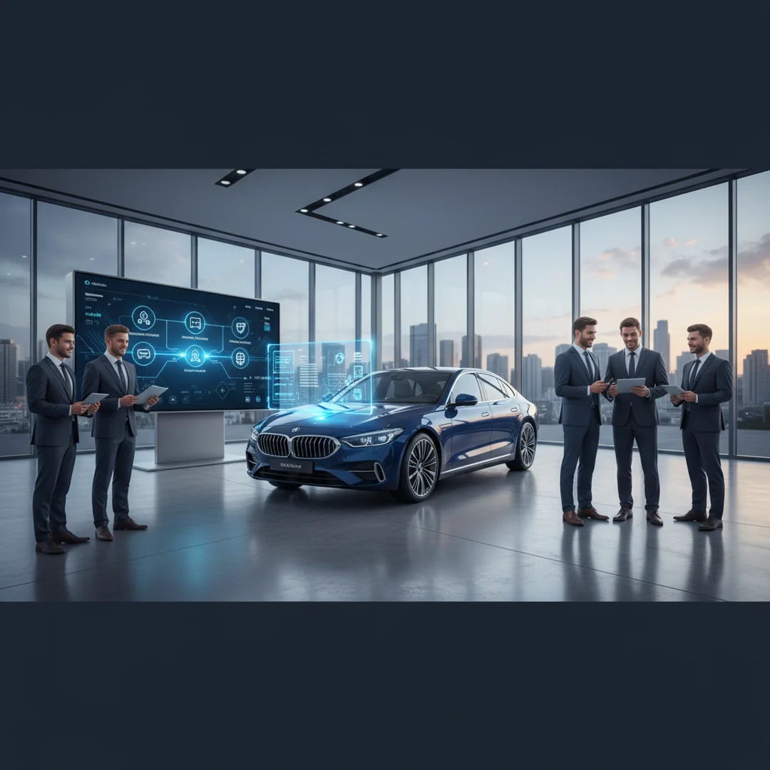 Automatyzacja obsługi klienta salonu samochodowego - ilustracja przedstawiająca Interfejs automatyzacja wyświetlony na ekranie smartfona