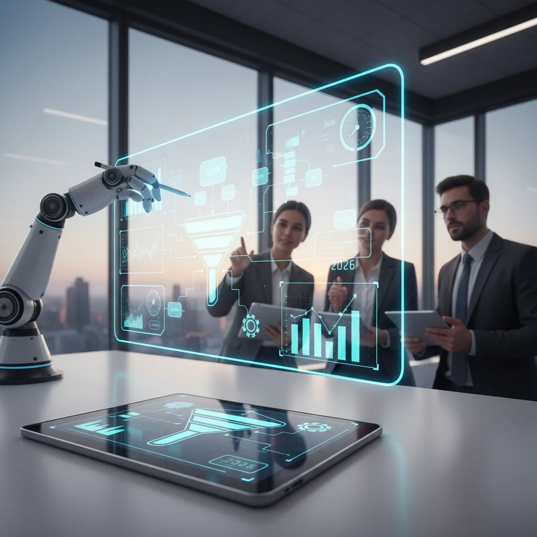 Automatyzacja sprzedaży agencji marketingowej 2026 - ilustracja przedstawiająca Interfejs automatyzacja wyświetlony na ekranie smartfona