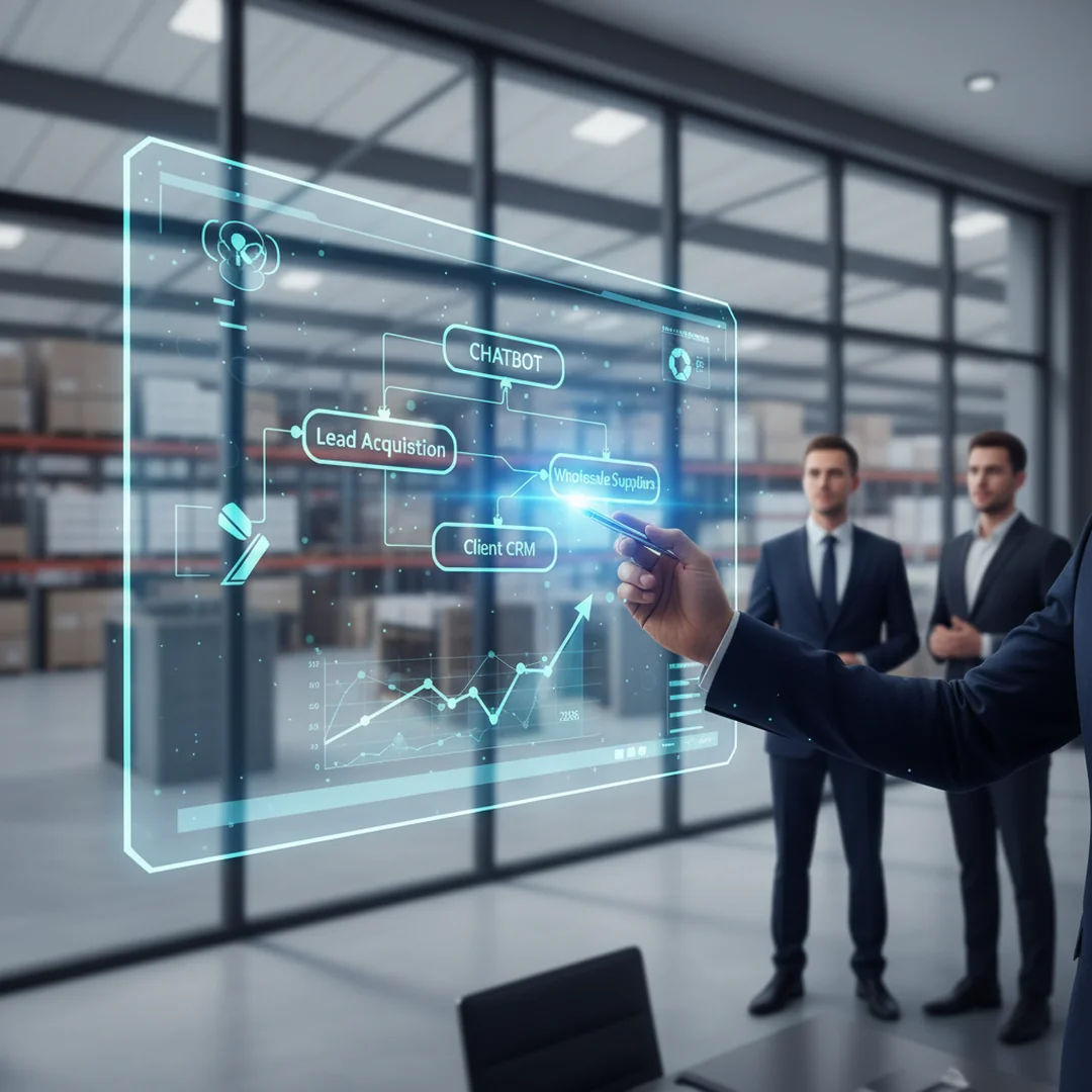 Chatbot do pozyskiwania leadów hurtowni - Przewodnik 2026 - ilustracja przedstawiająca Interfejs chatbot wyświetlony na ekranie smartfona