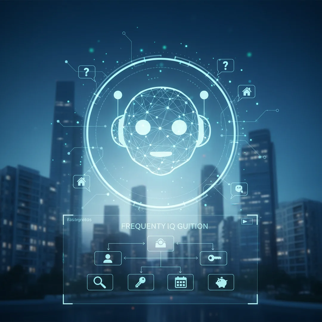 Chatbot FAQ agencji nieruchomości - Przewodnik 2026 - ilustracja przedstawiająca Interfejs chatbot wyświetlony na ekranie smartfona