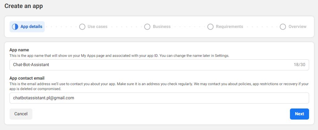 Tworzenie aplikacji na Facebook Developers - formularz